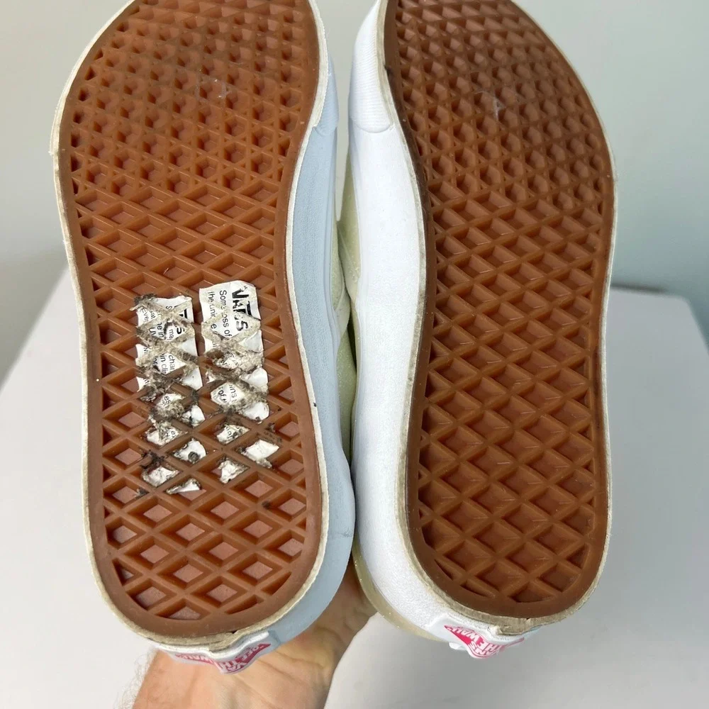 Vans Slip On Shoes Womens 8.5 Beige Shiny Glitter Sparkle Sneakers